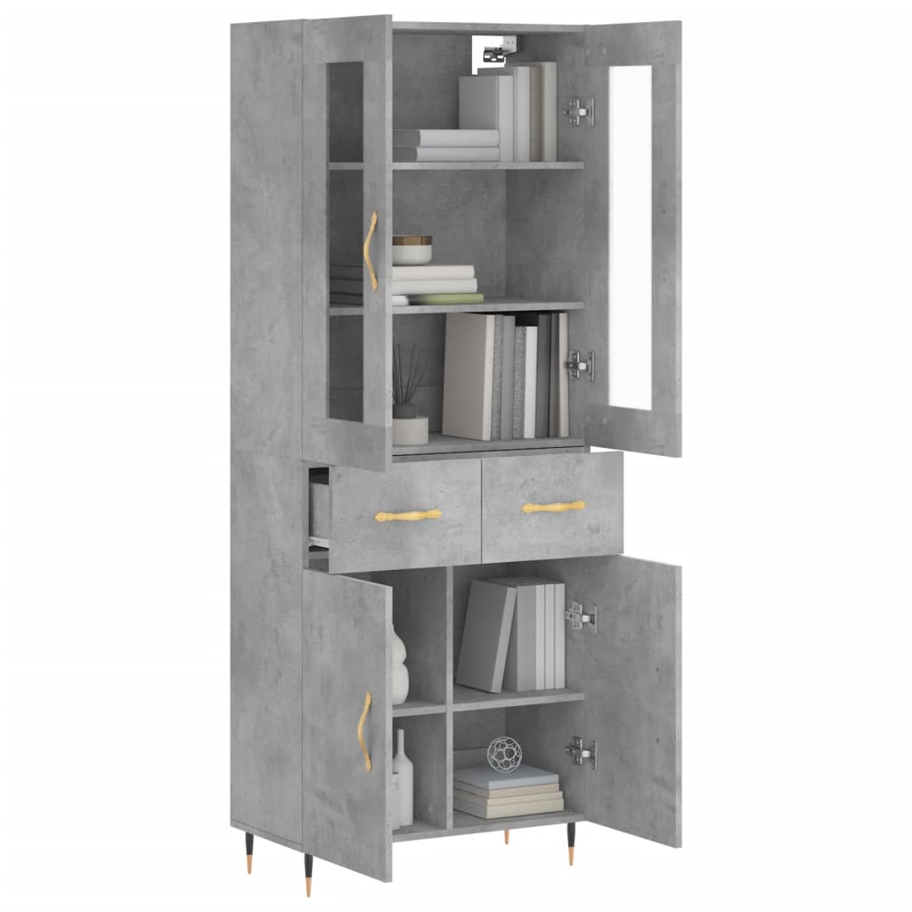 vidaXL Witrynka, szarość betonu 69,5x34x180 cm materiał drewnopochodny