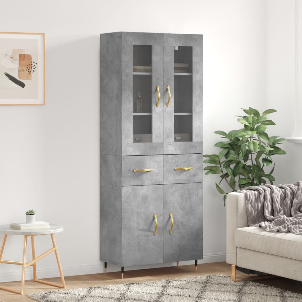 vidaXL Witrynka, szarość betonu 69,5x34x180 cm materiał drewnopochodny
