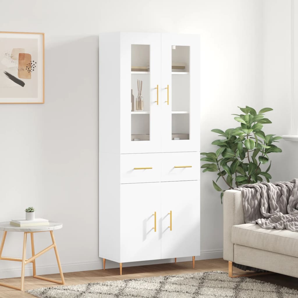 vidaXL Witrynka, biała, 69,5x34x180 cm, materiał drewnopochodny