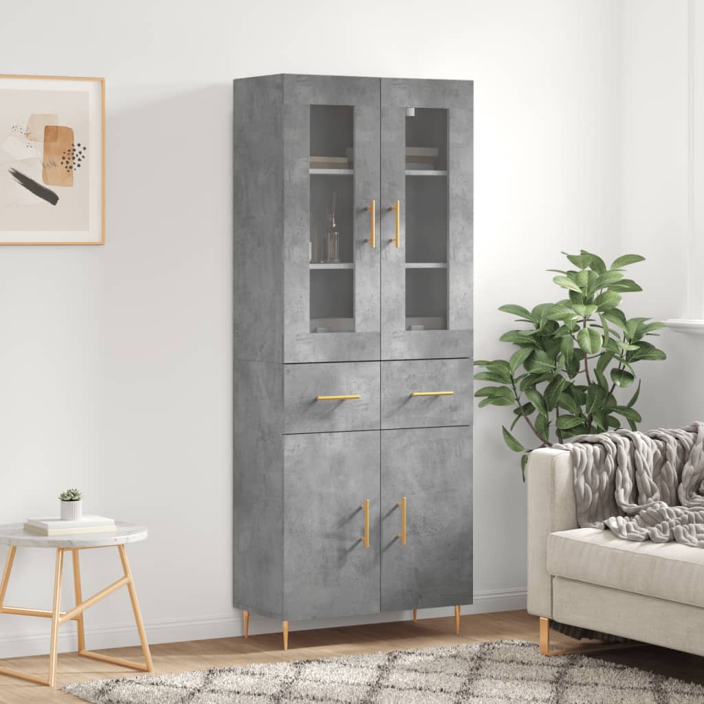 vidaXL Witrynka, szarość betonu 69,5x34x180 cm materiał drewnopochodny