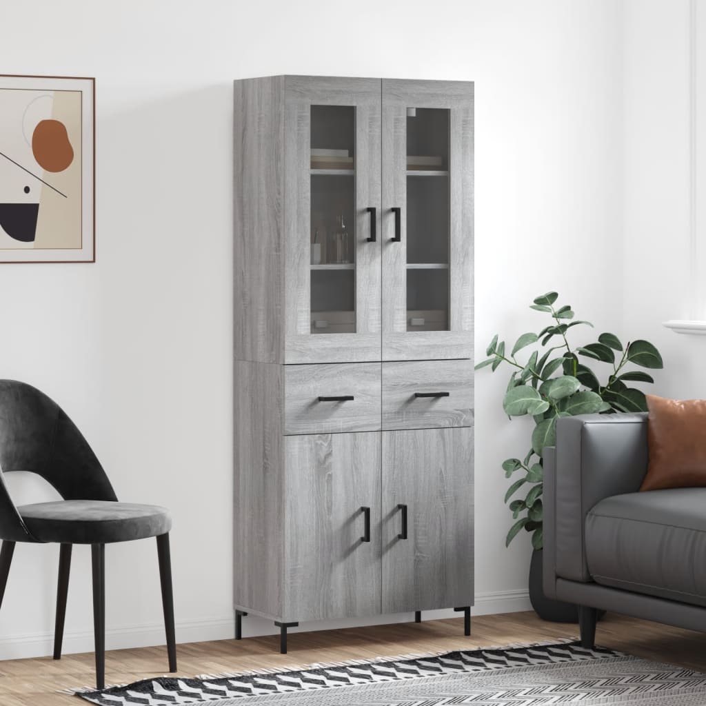 vidaXL Witrynka szary dąb sonoma 69,5x34x180cm materiał drewnopochodny