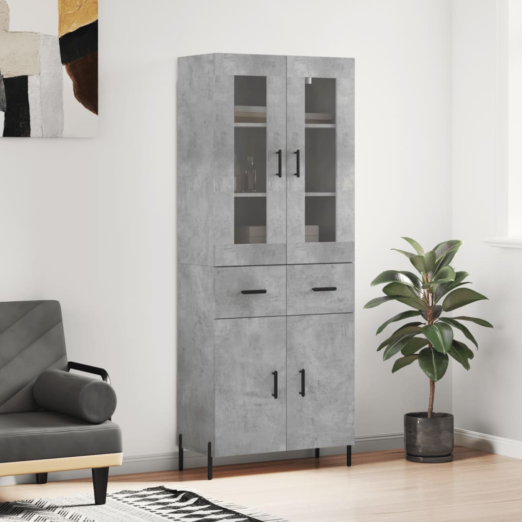 vidaXL Witrynka, szarość betonu 69,5x34x180 cm materiał drewnopochodny