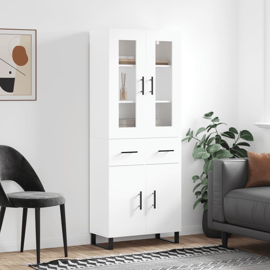 vidaXL Witrynka, biała, 69,5x34x180 cm, materiał drewnopochodny