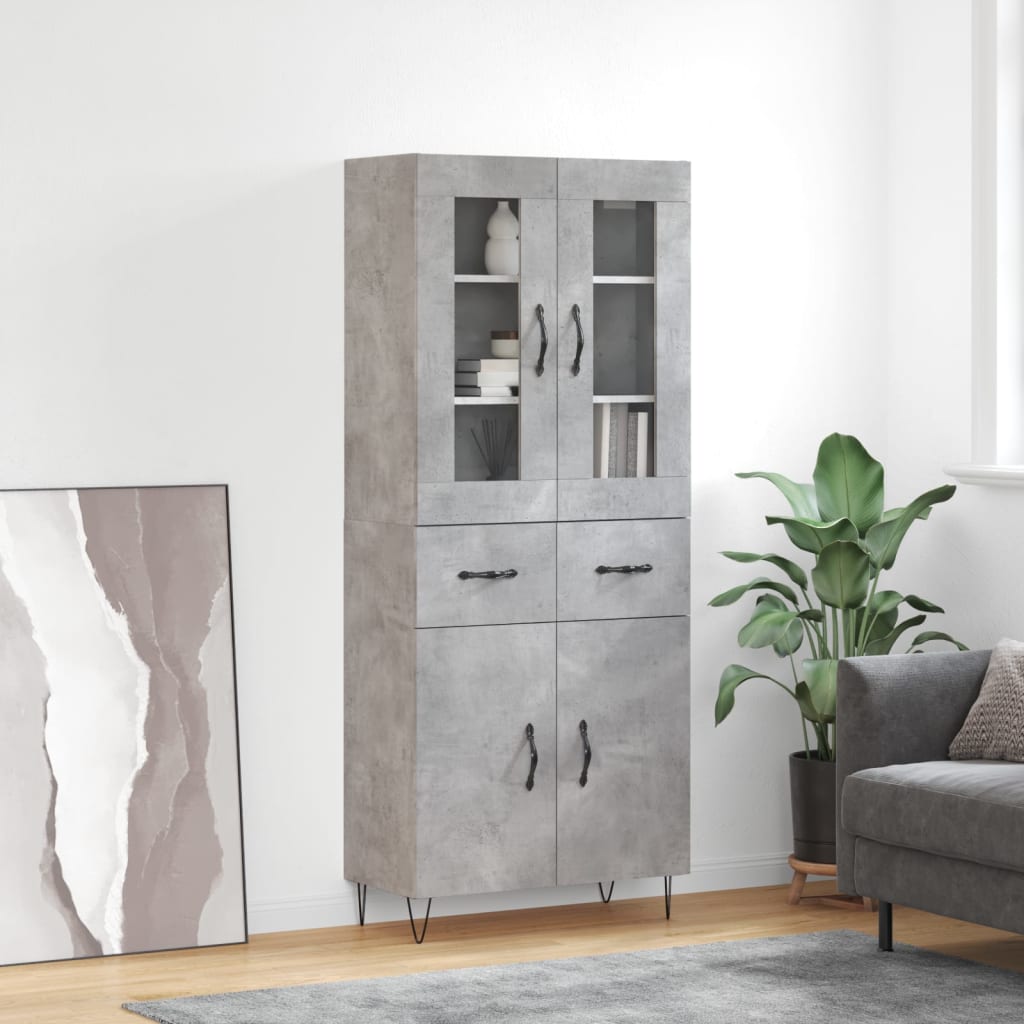 vidaXL Witrynka, szarość betonu 69,5x34x180 cm materiał drewnopochodny