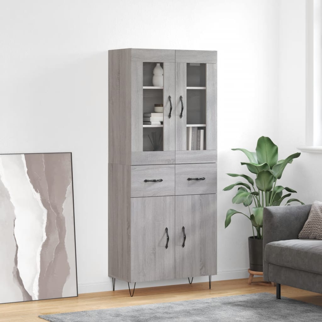 vidaXL Witrynka szary dąb sonoma 69,5x34x180cm materiał drewnopochodny