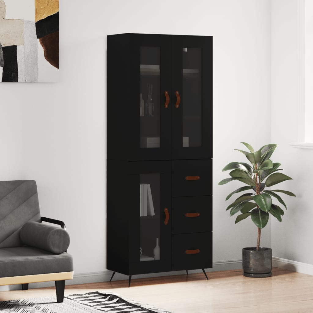 vidaXL Witrynka, czarna, 69,5x34x180 cm, materiał drewnopochodny