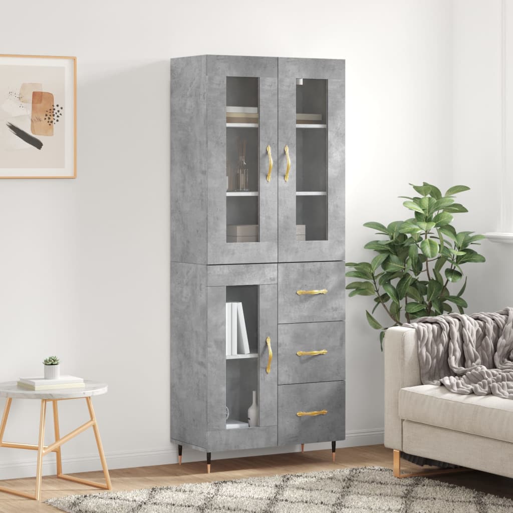vidaXL Witrynka, szarość betonu 69,5x34x180 cm materiał drewnopochodny