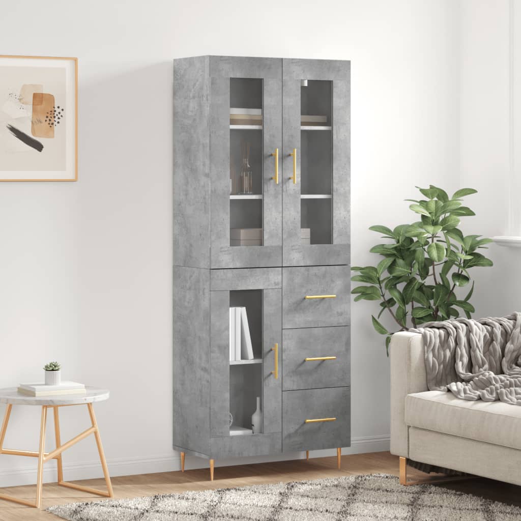 vidaXL Witrynka, szarość betonu 69,5x34x180 cm materiał drewnopochodny