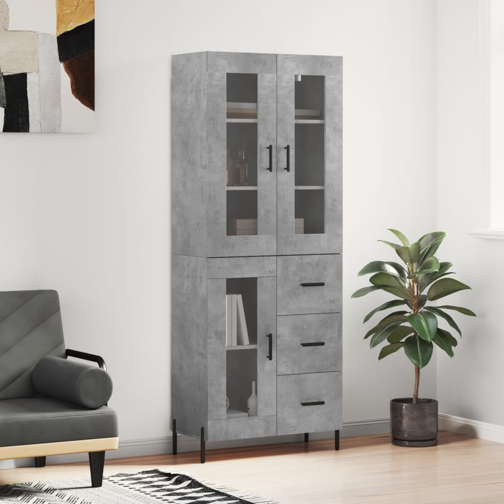 vidaXL Witrynka, szarość betonu 69,5x34x180 cm materiał drewnopochodny