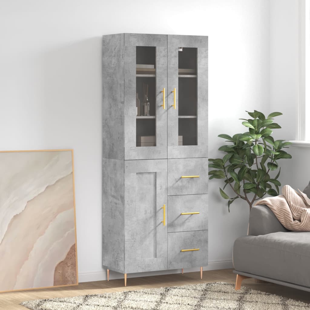 vidaXL Witrynka, szarość betonu 69,5x34x180 cm materiał drewnopochodny