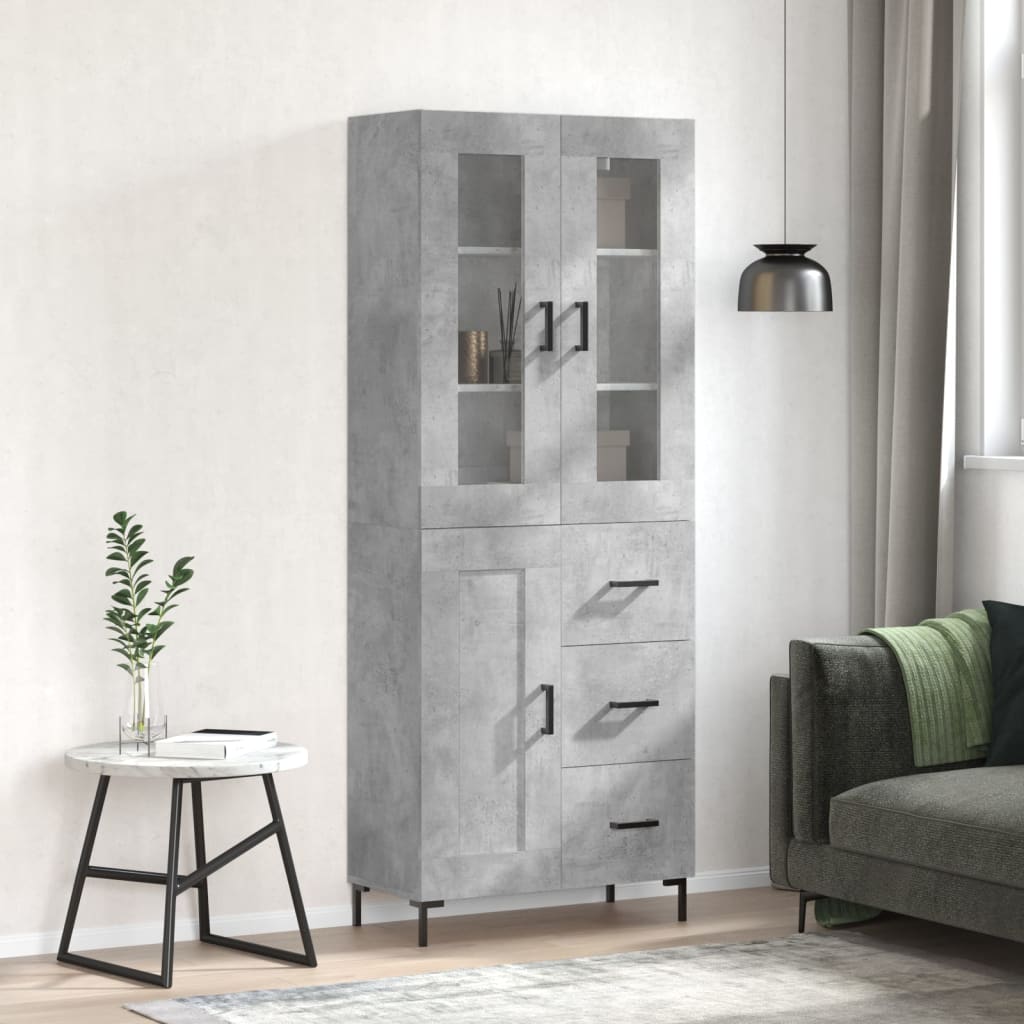 vidaXL Witrynka, szarość betonu 69,5x34x180 cm materiał drewnopochodny