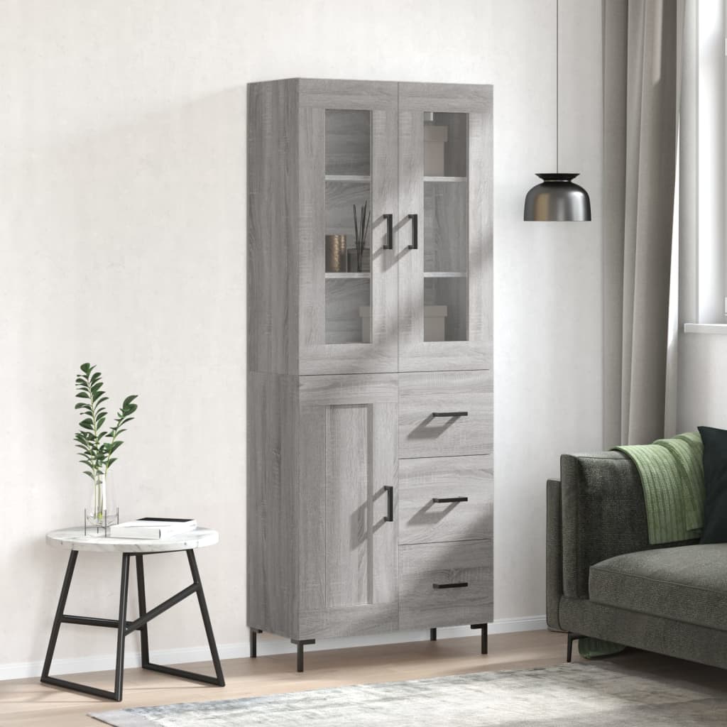 vidaXL Witrynka szary dąb sonoma 69,5x34x180cm materiał drewnopochodny