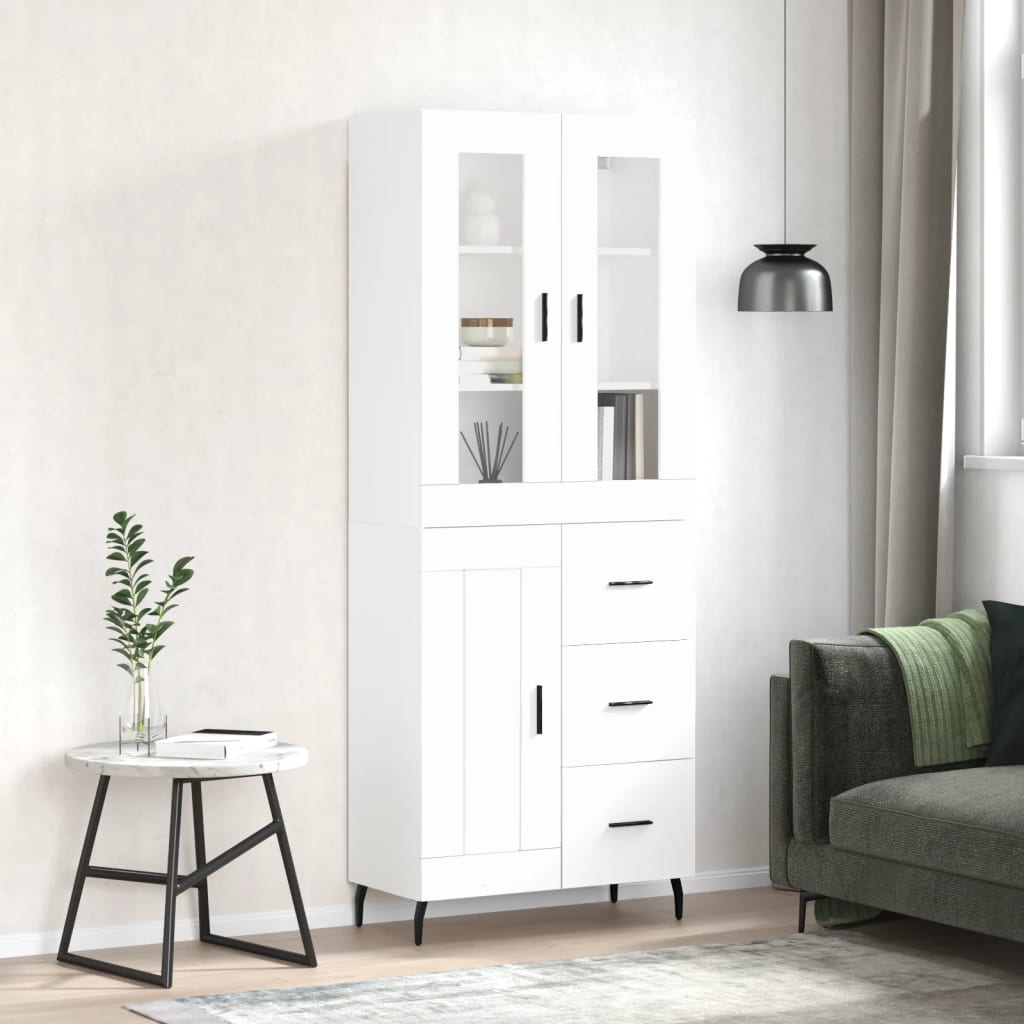 vidaXL Witrynka, biała, 69,5x34x180 cm, materiał drewnopochodny