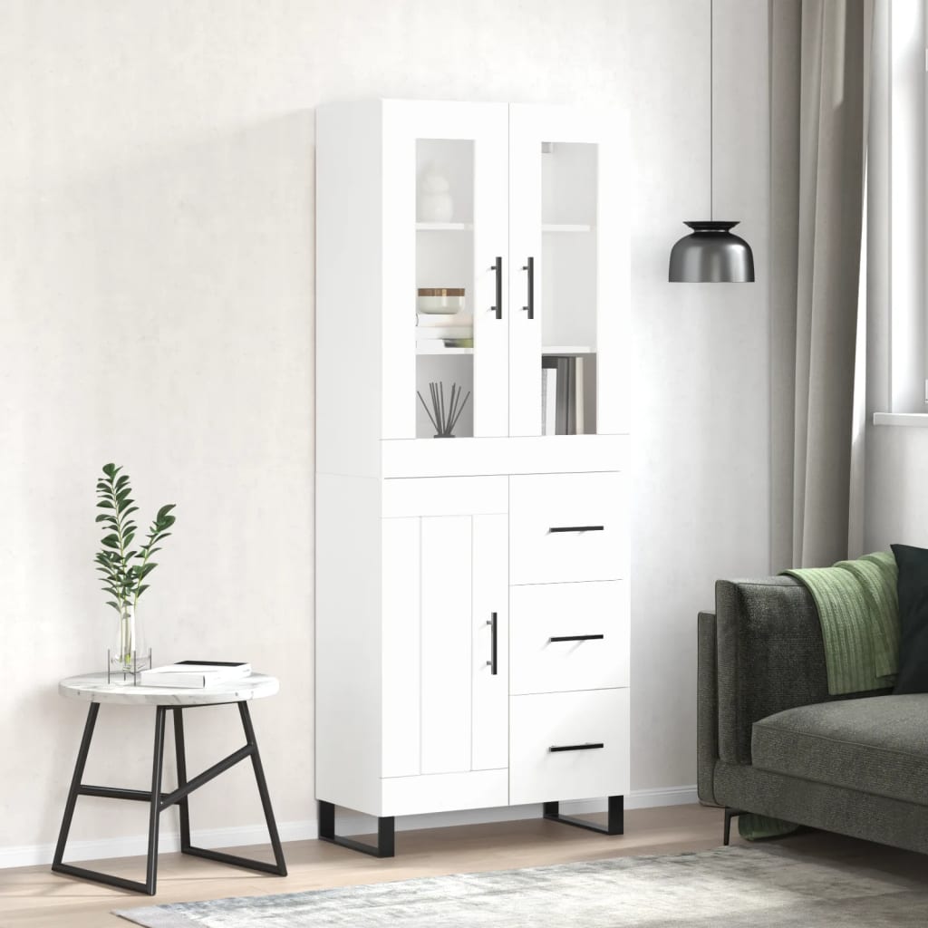 vidaXL Witrynka, biała, 69,5x34x180 cm, materiał drewnopochodny