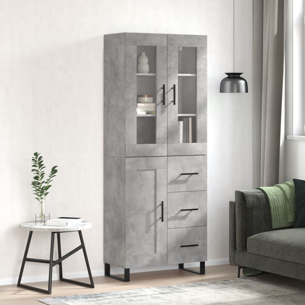 vidaXL Witrynka, szarość betonu 69,5x34x180 cm materiał drewnopochodny