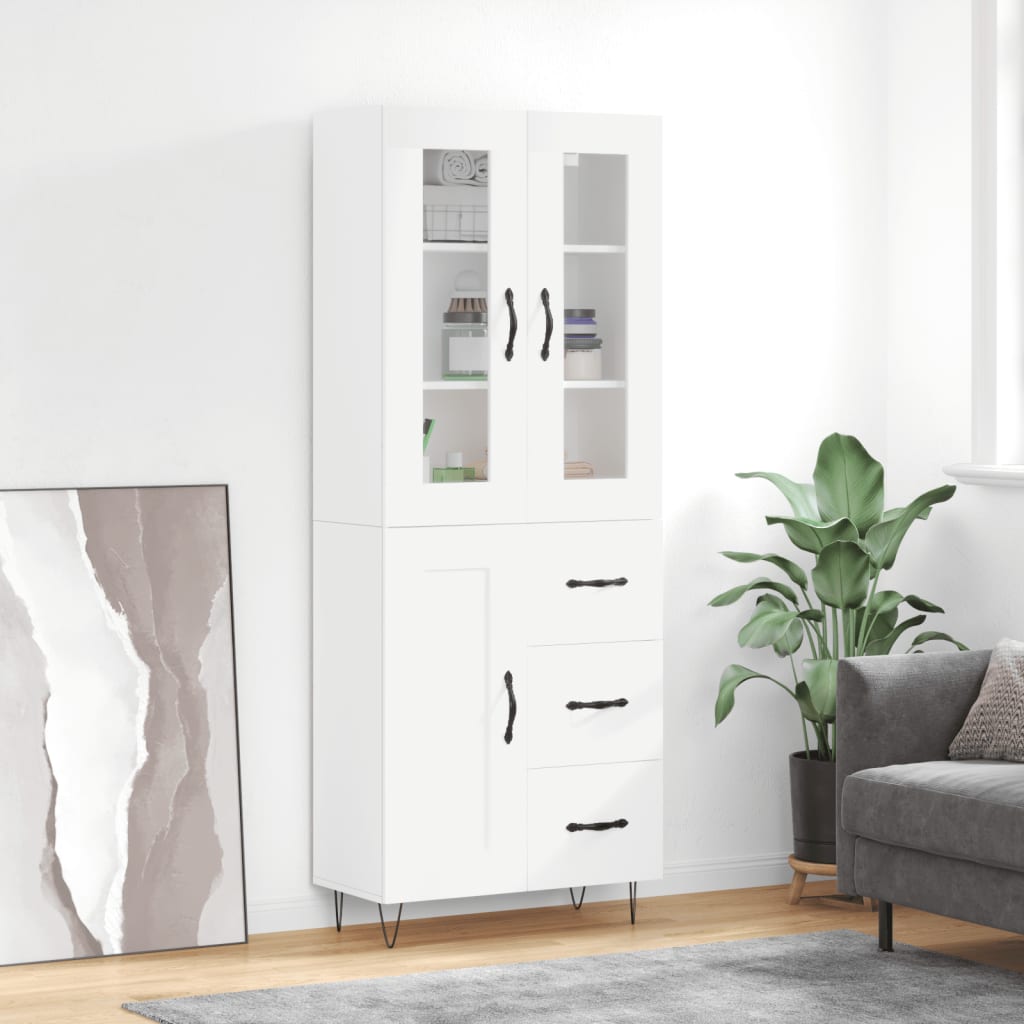 vidaXL Witrynka, biała, 69,5x34x180 cm, materiał drewnopochodny