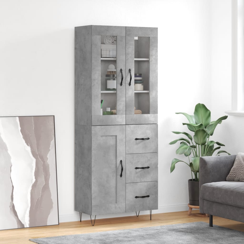 vidaXL Witrynka, szarość betonu 69,5x34x180 cm materiał drewnopochodny