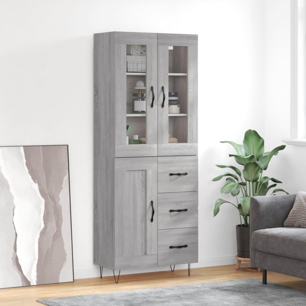 vidaXL Witrynka szary dąb sonoma 69,5x34x180cm materiał drewnopochodny