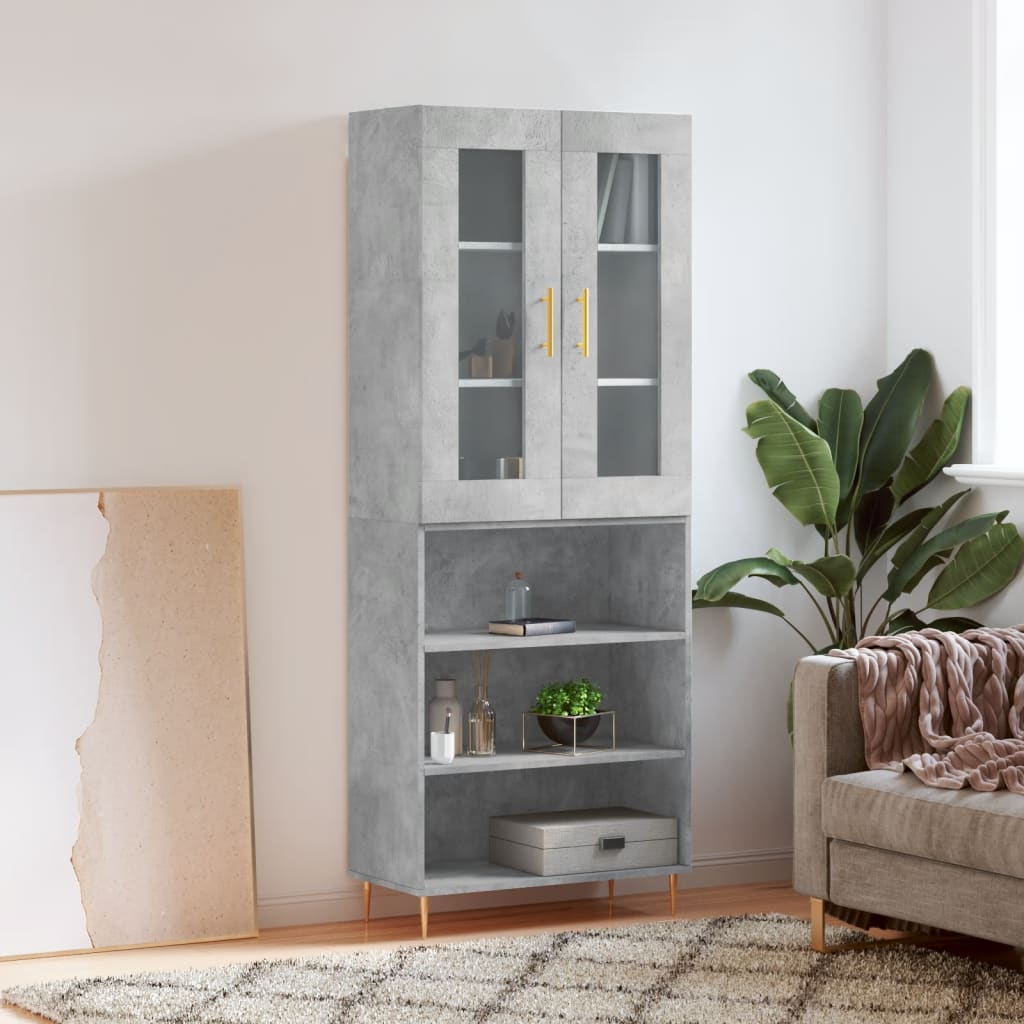 vidaXL Witrynka, szarość betonu 69,5x34x180 cm materiał drewnopochodny