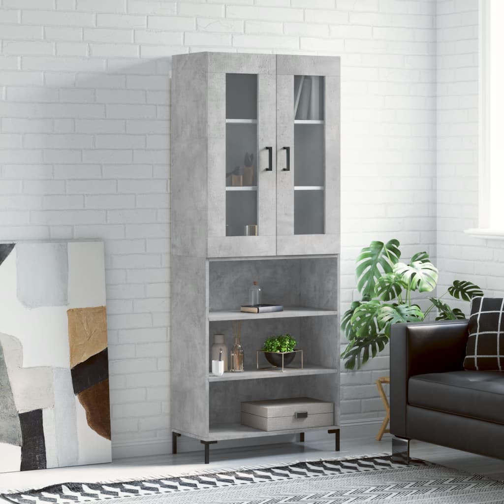 vidaXL Witrynka, szarość betonu 69,5x34x180 cm materiał drewnopochodny