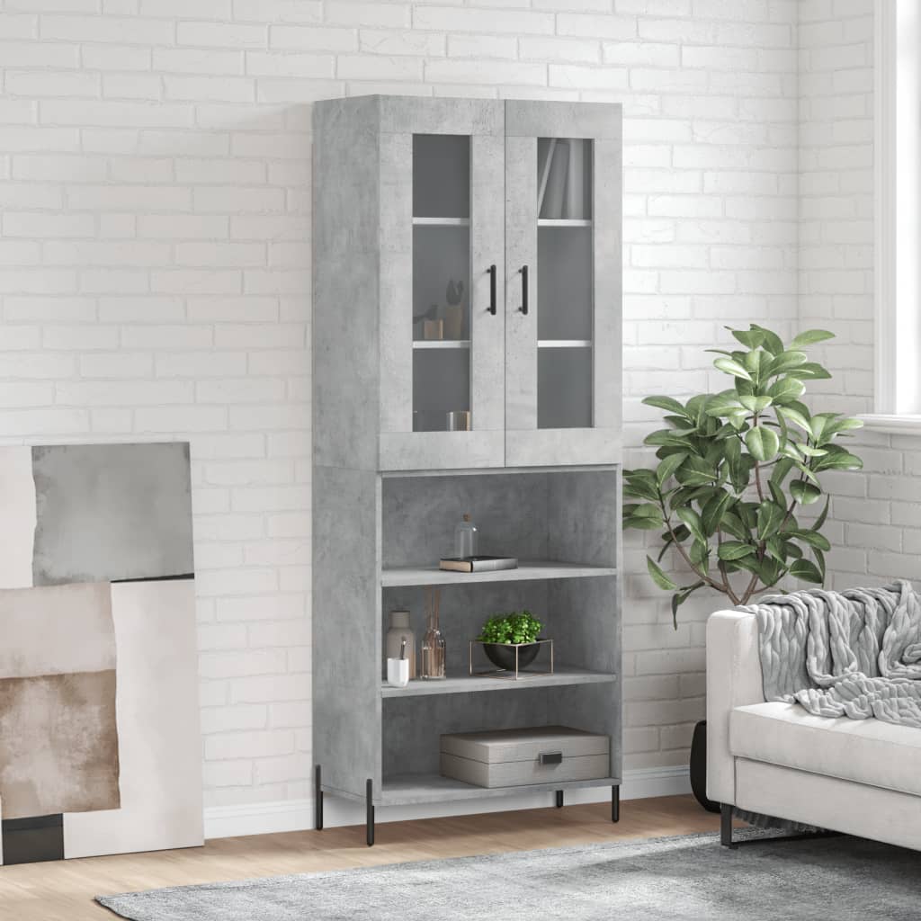 vidaXL Witrynka, szarość betonu 69,5x34x180 cm materiał drewnopochodny