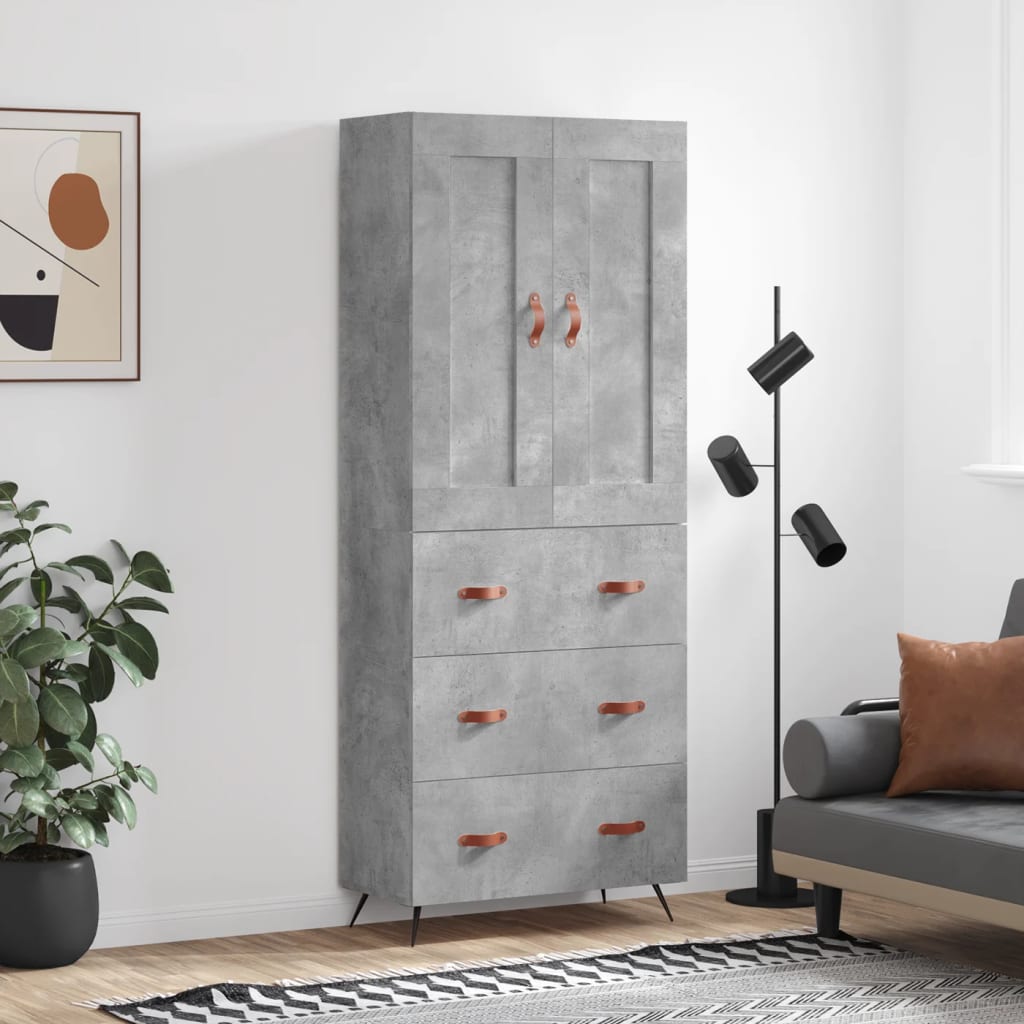 vidaXL Witrynka, szarość betonu 69,5x34x180 cm materiał drewnopochodny