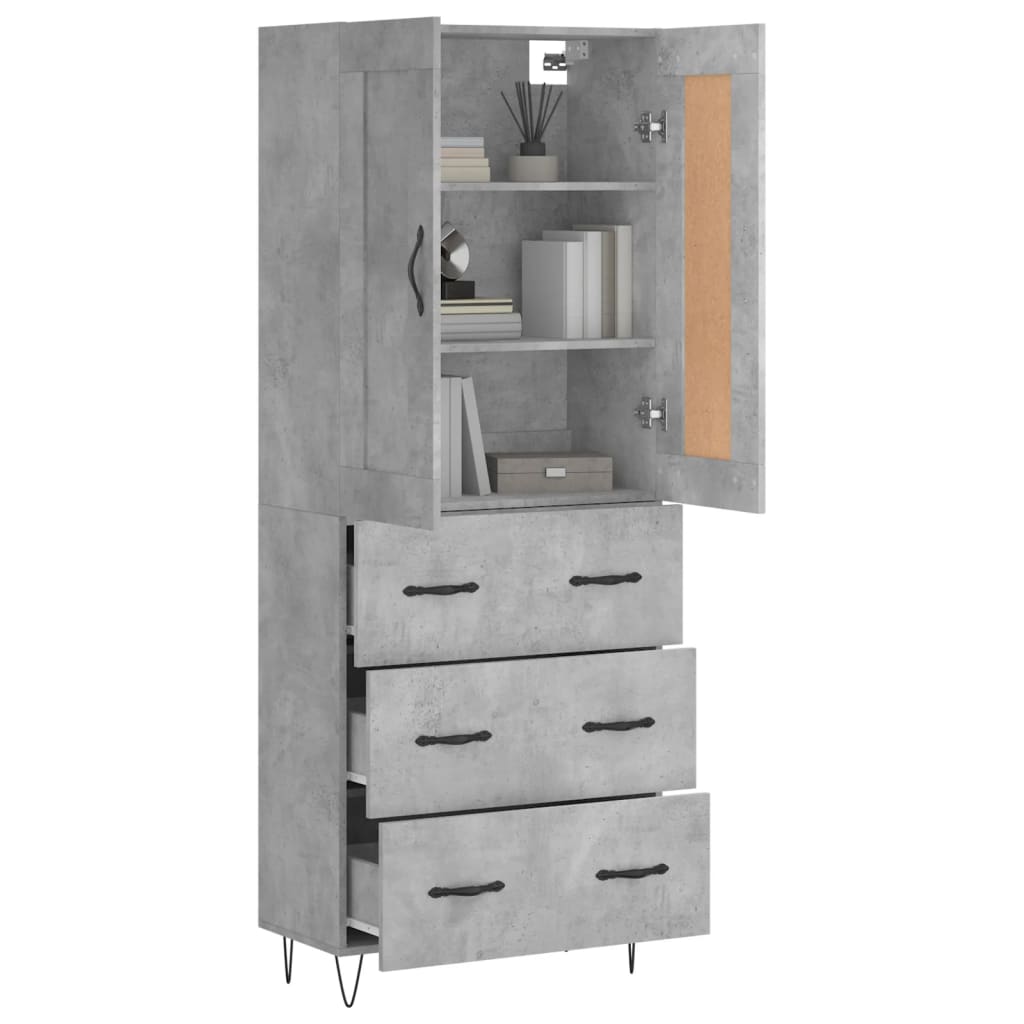 vidaXL Witrynka, szarość betonu 69,5x34x180 cm materiał drewnopochodny