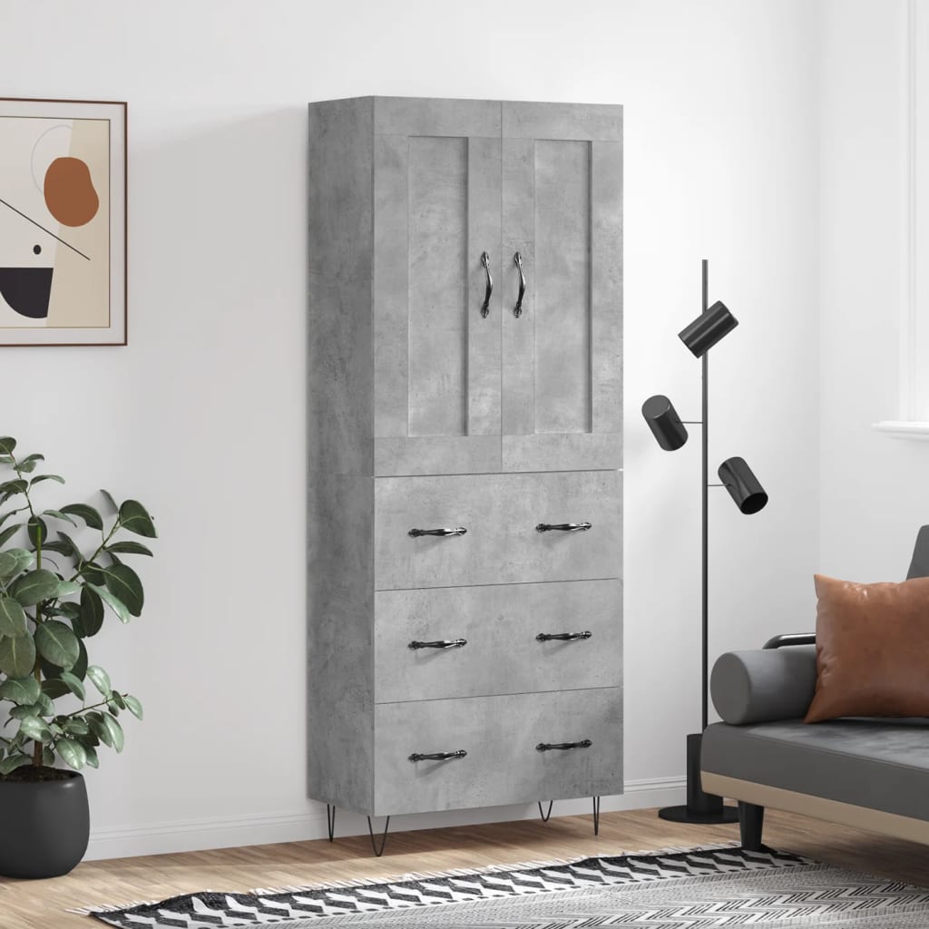 vidaXL Witrynka, szarość betonu 69,5x34x180 cm materiał drewnopochodny