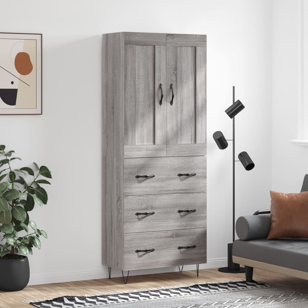 vidaXL Witrynka szary dąb sonoma 69,5x34x180cm materiał drewnopochodny