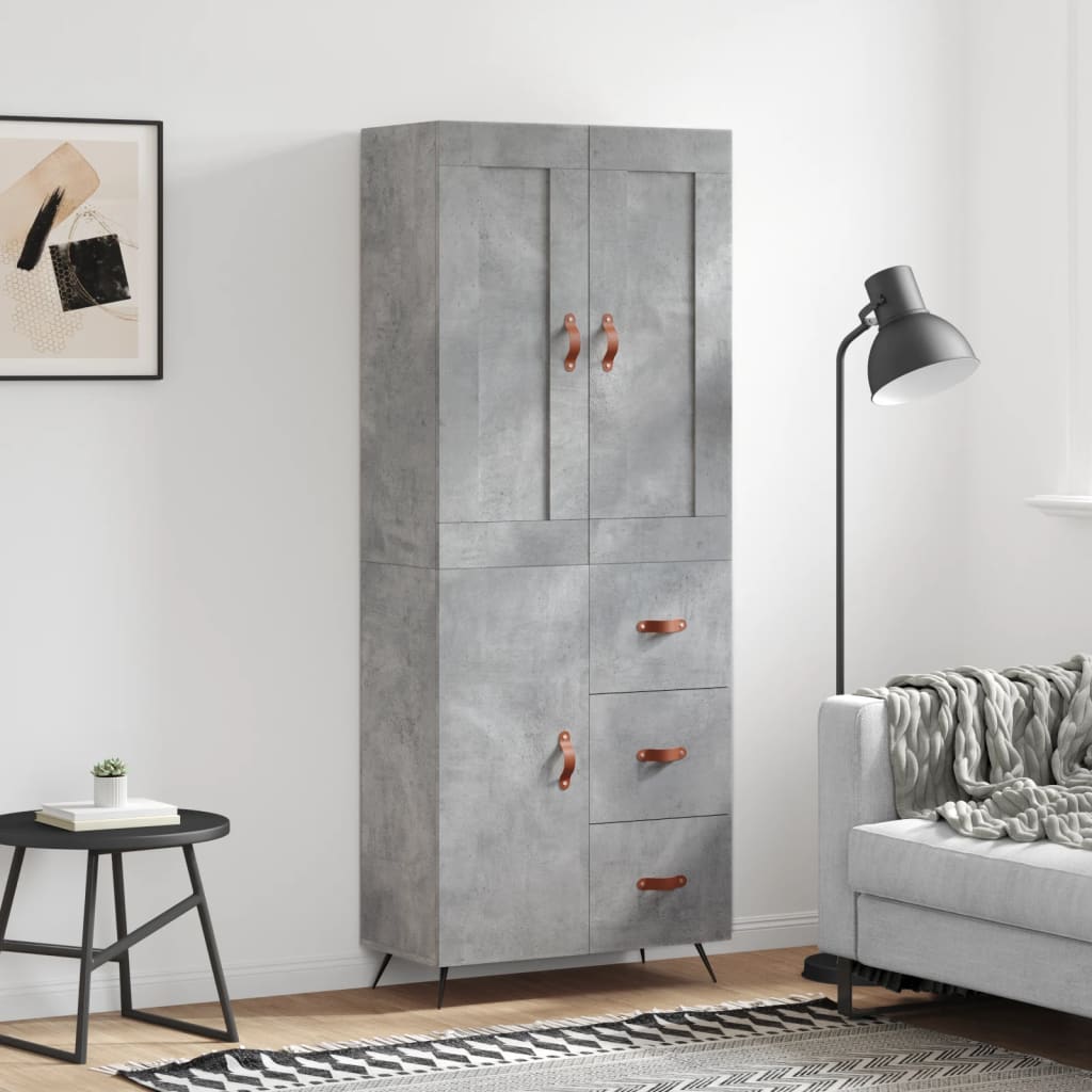 vidaXL Witrynka, szarość betonu 69,5x34x180 cm materiał drewnopochodny