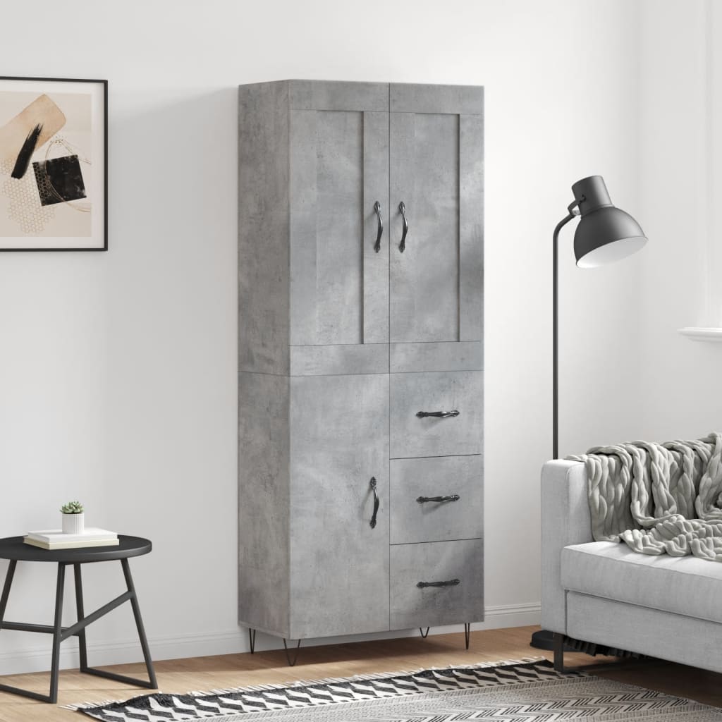 vidaXL Witrynka, szarość betonu 69,5x34x180 cm materiał drewnopochodny