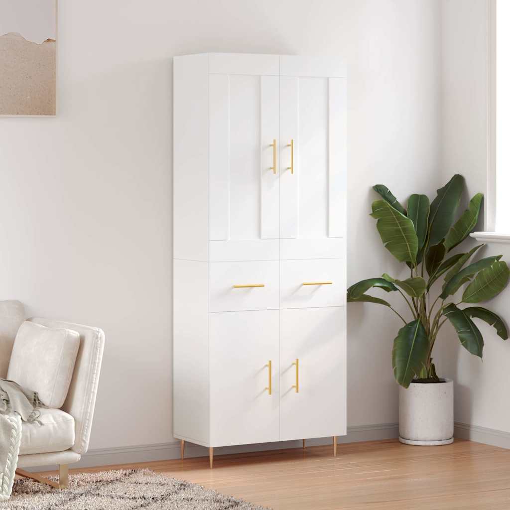 vidaXL Witrynka, biała, 69,5x34x180 cm, materiał drewnopochodny
