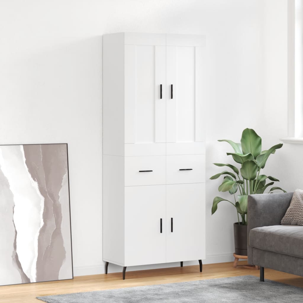 vidaXL Witrynka, biała, 69,5x34x180 cm, materiał drewnopochodny