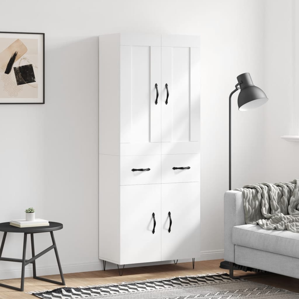 vidaXL Witrynka, biała, 69,5x34x180 cm, materiał drewnopochodny