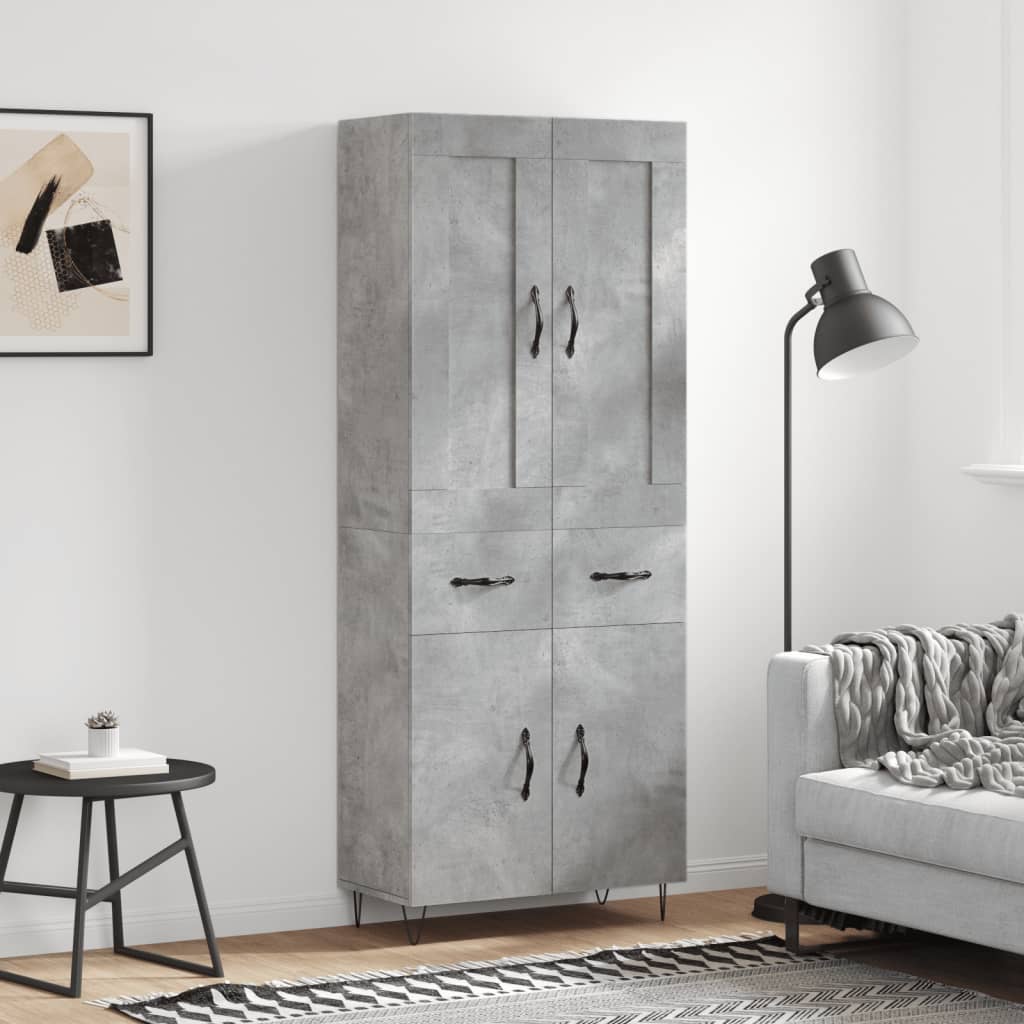 vidaXL Witrynka, szarość betonu 69,5x34x180 cm materiał drewnopochodny