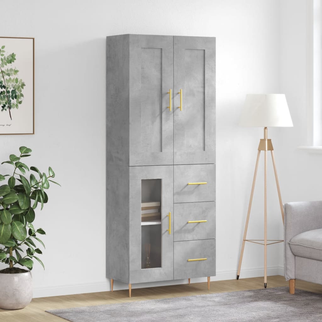 vidaXL Witrynka, szarość betonu 69,5x34x180 cm materiał drewnopochodny