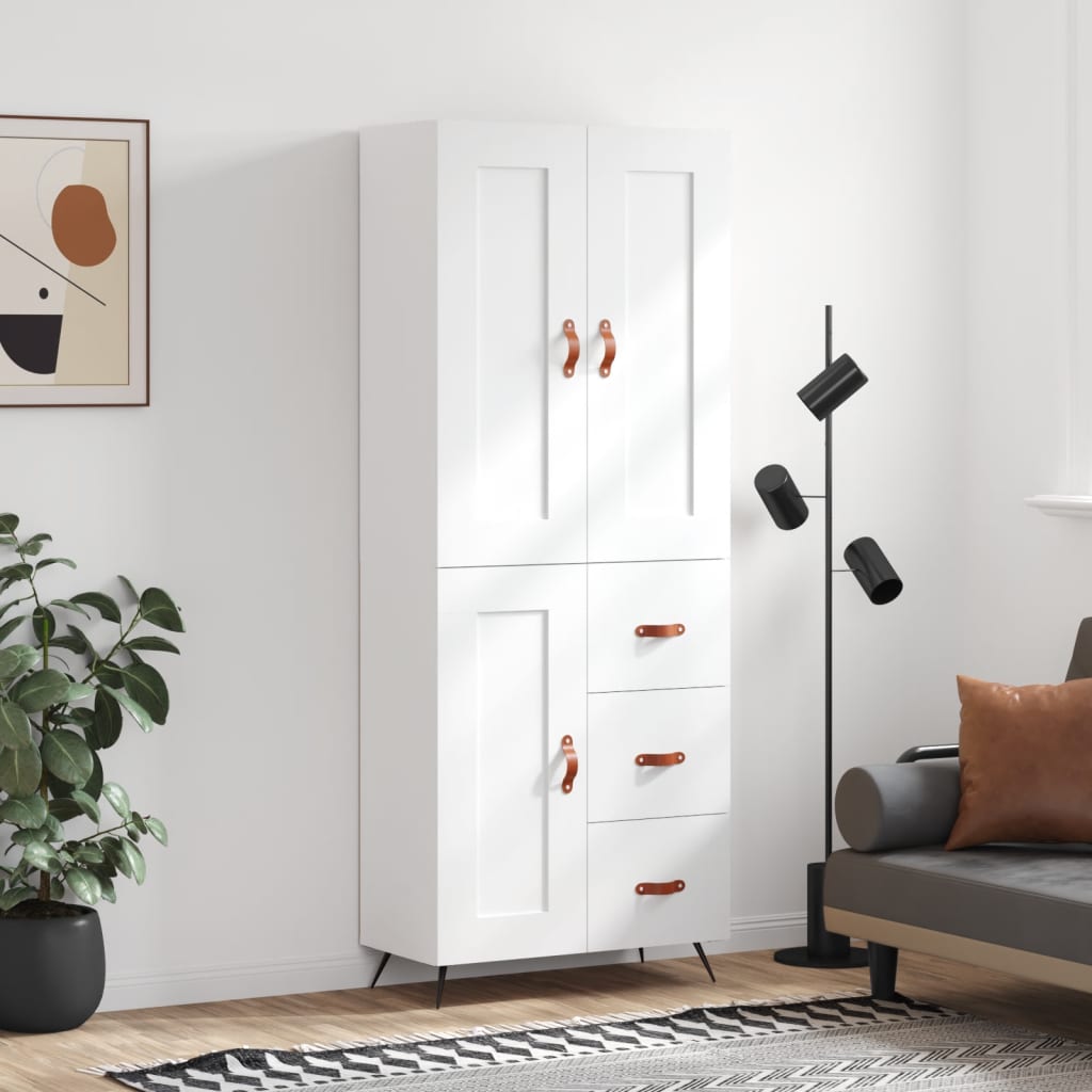 vidaXL Witrynka, biała, 69,5x34x180 cm, materiał drewnopochodny