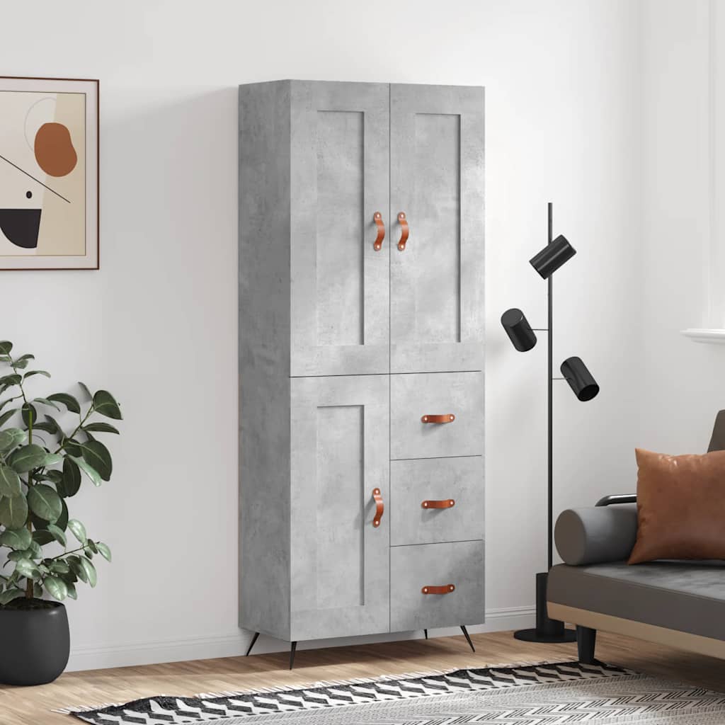 vidaXL Witrynka, szarość betonu 69,5x34x180 cm materiał drewnopochodny