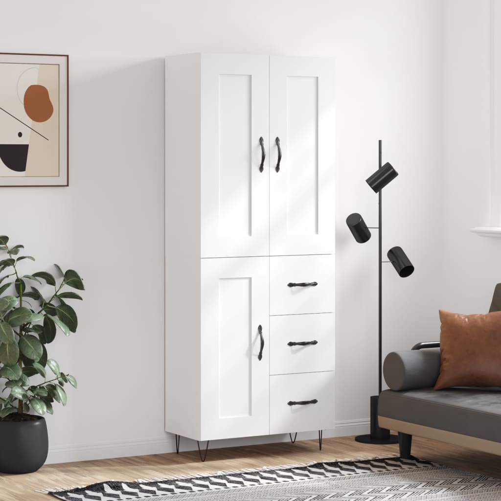 vidaXL Witrynka, biała, 69,5x34x180 cm, materiał drewnopochodny