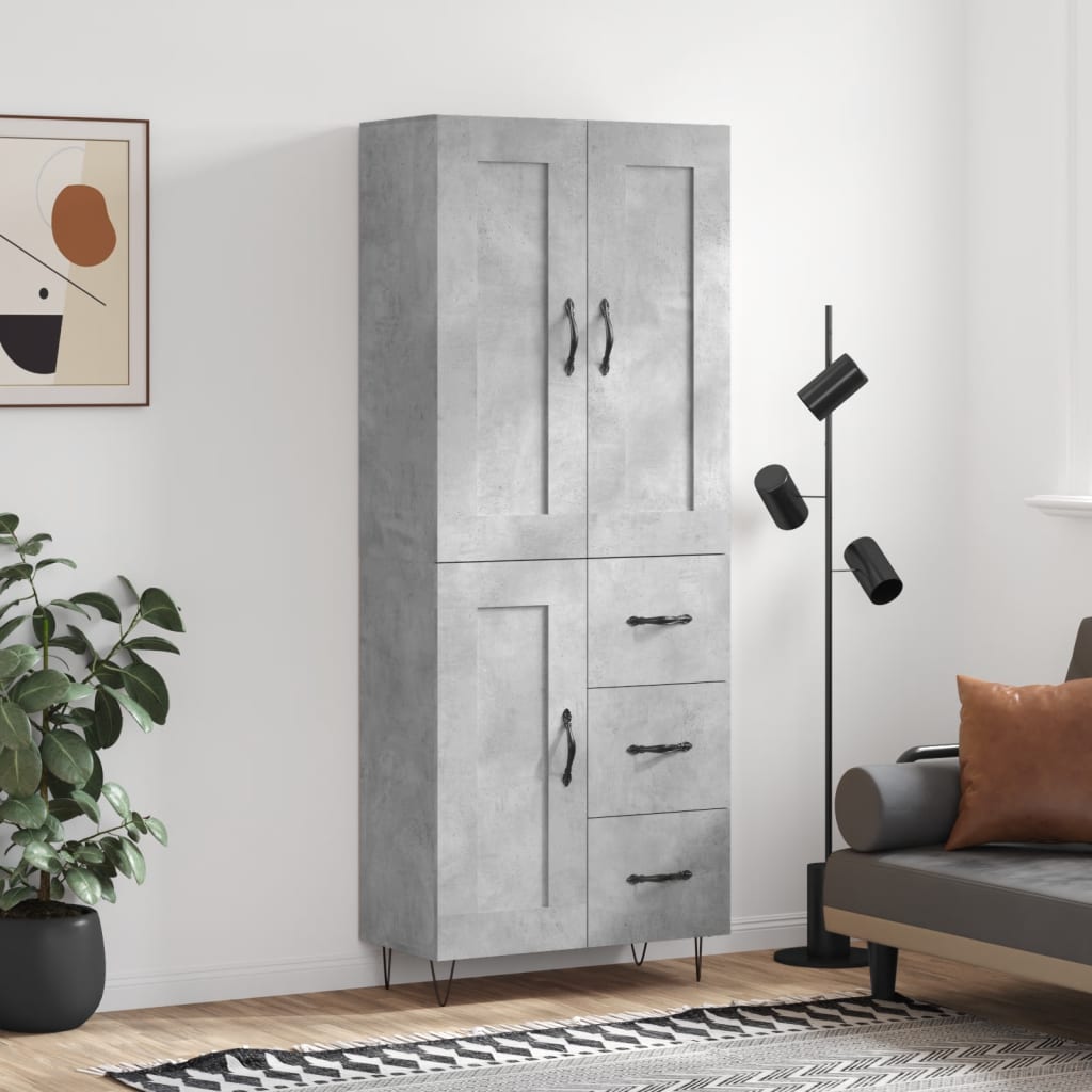 vidaXL Witrynka, szarość betonu 69,5x34x180 cm materiał drewnopochodny