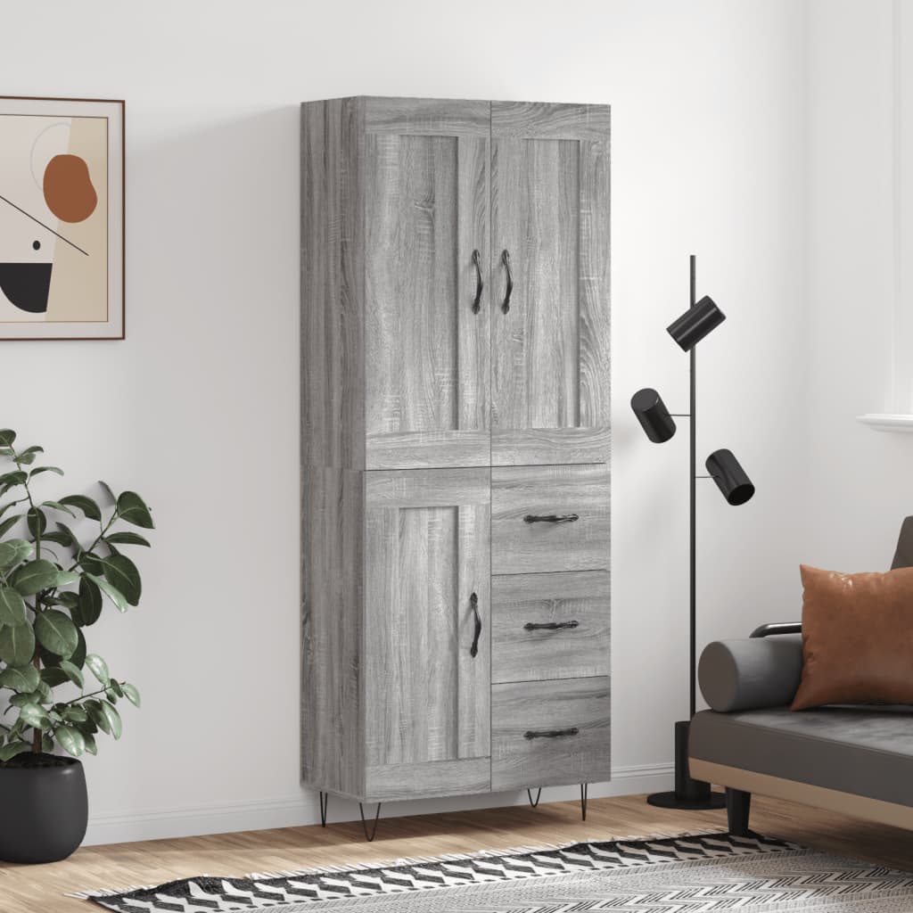 vidaXL Witrynka szary dąb sonoma 69,5x34x180cm materiał drewnopochodny
