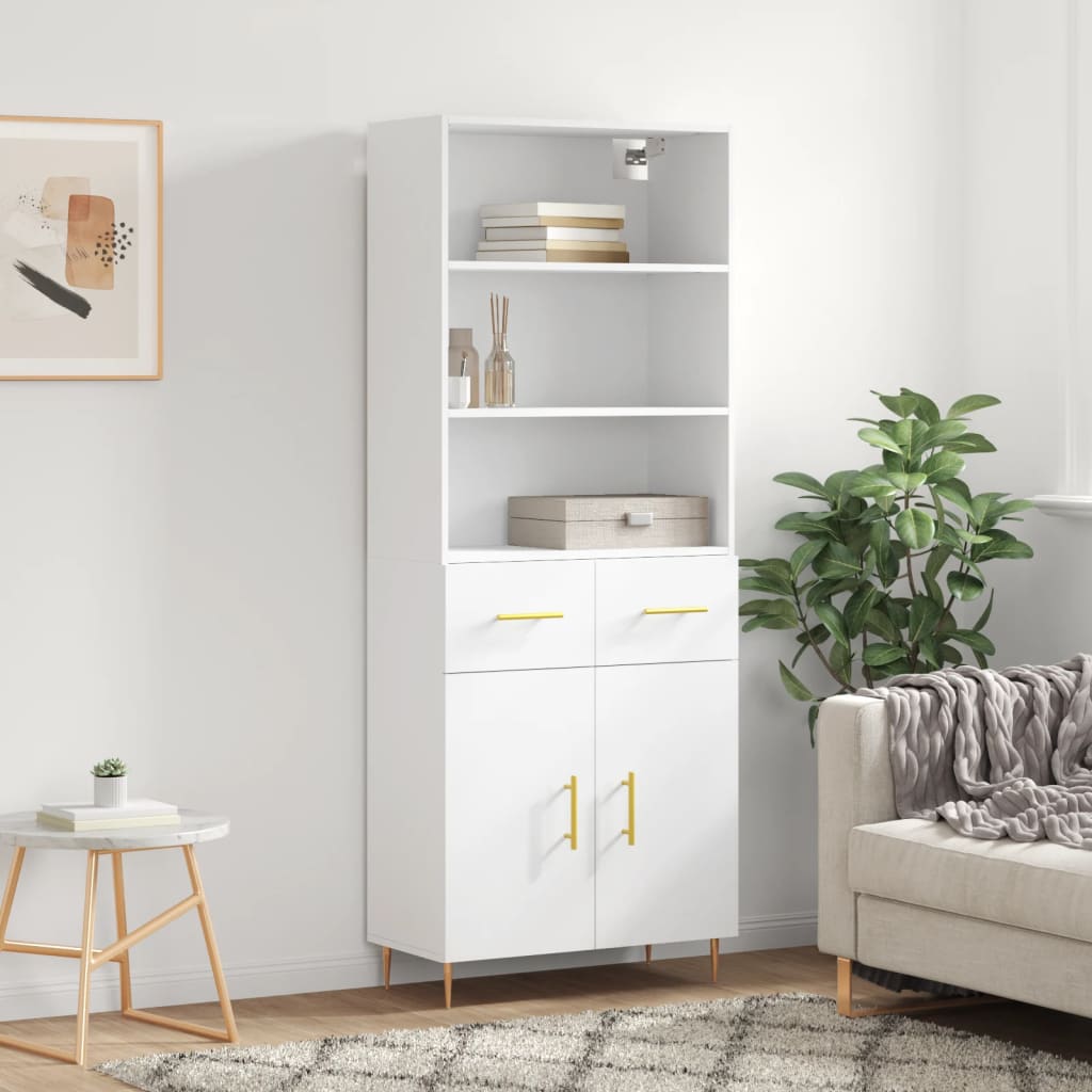 vidaXL Witrynka, biała, 69,5x34x180 cm, materiał drewnopochodny