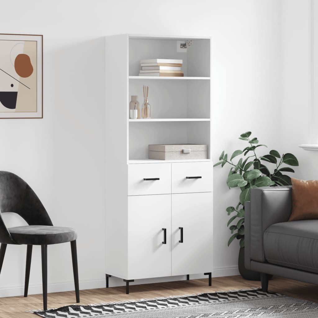 vidaXL Witrynka, biała, 69,5x34x180 cm, materiał drewnopochodny