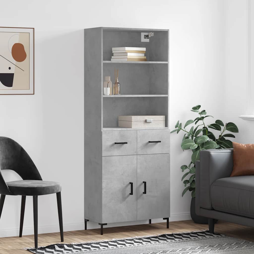 vidaXL Witrynka, szarość betonu 69,5x34x180 cm materiał drewnopochodny
