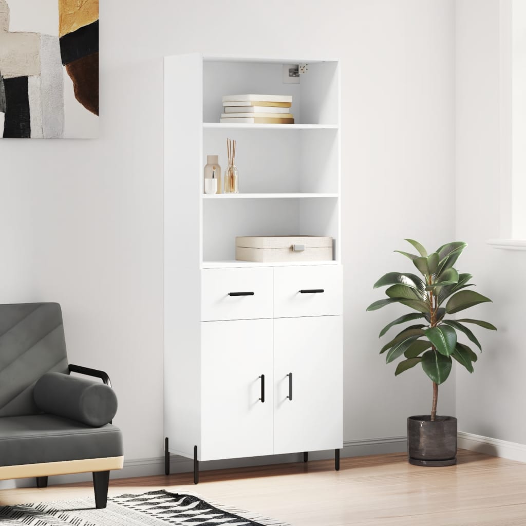 vidaXL Witrynka, biała, 69,5x34x180 cm, materiał drewnopochodny