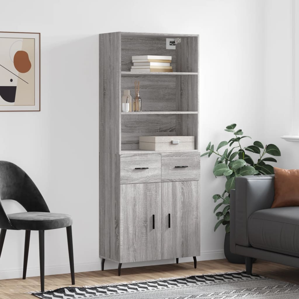 vidaXL Witrynka szary dąb sonoma 69,5x34x180cm materiał drewnopochodny