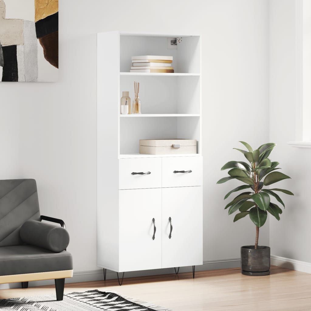vidaXL Witrynka, biała, 69,5x34x180 cm, materiał drewnopochodny