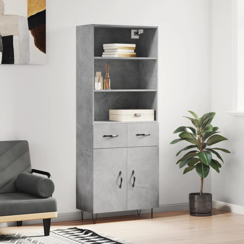 vidaXL Witrynka, szarość betonu 69,5x34x180 cm materiał drewnopochodny