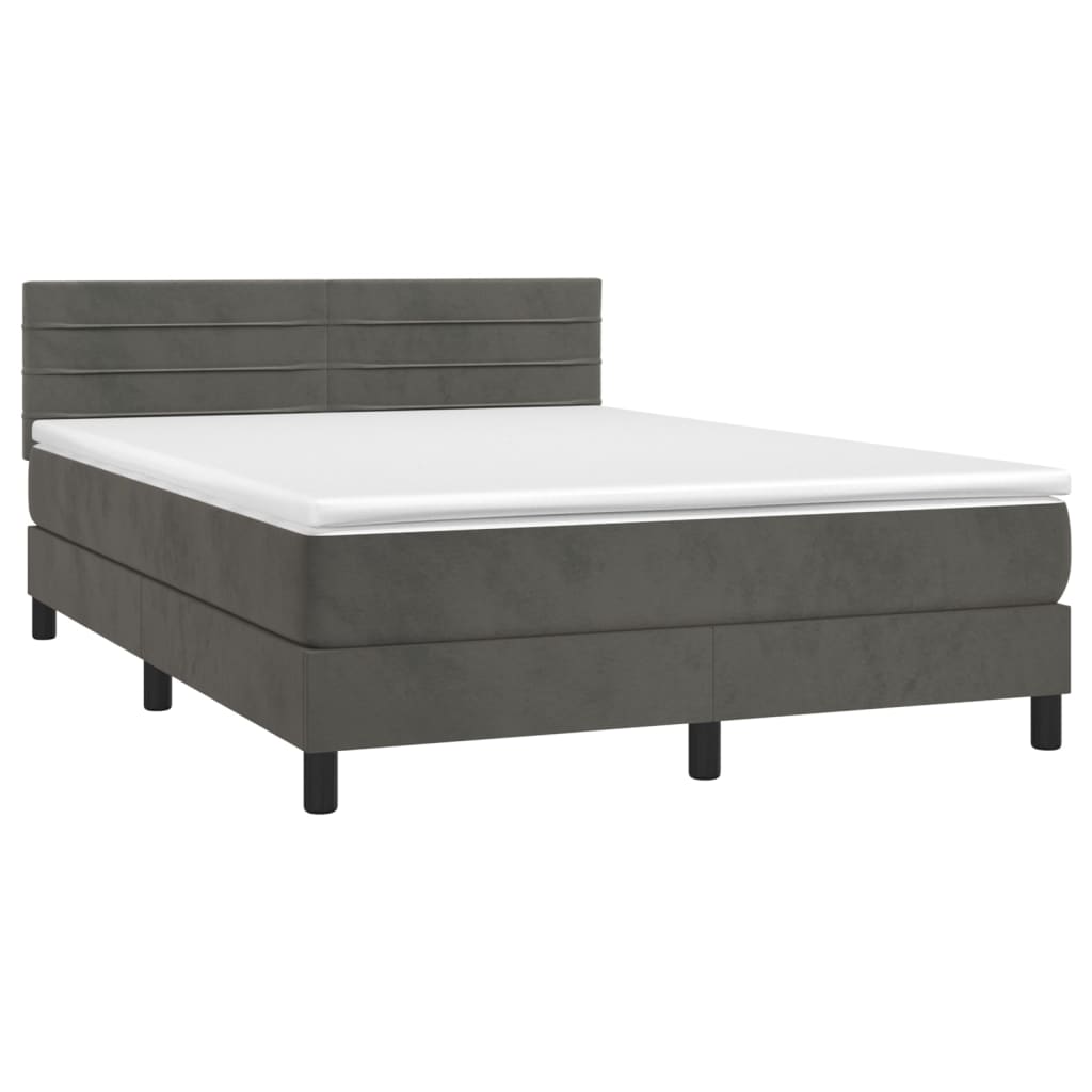 vidaXL Łóżko kontynentalne z materacem, ciemnoszare, 140x200cm aksamit
