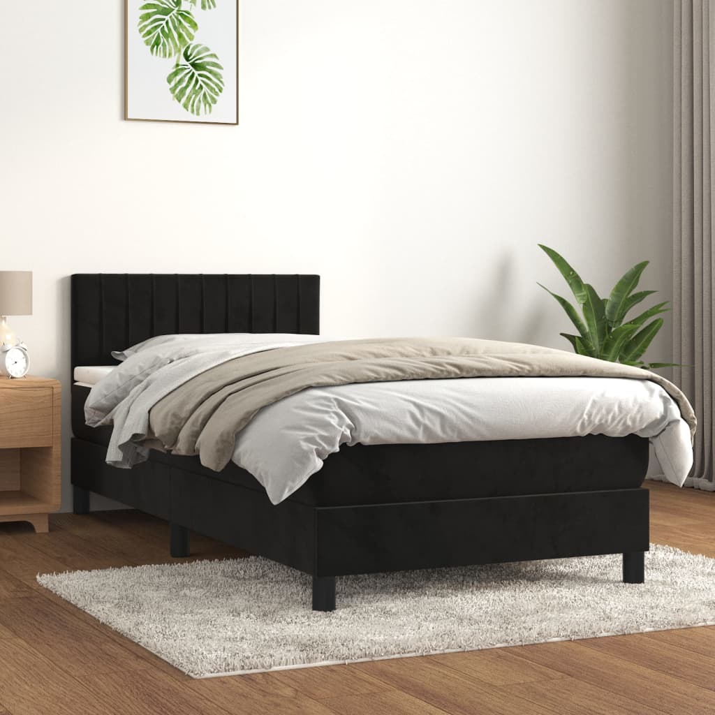 vidaXL Łóżko kontynentalne z materacem, czarne, aksamit 90x200 cm